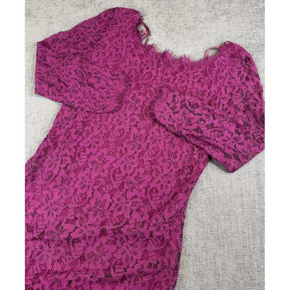 Diane Von Furstenberg Dress Women Burgendy Zarita Long Sleeve Floral Lace - 4